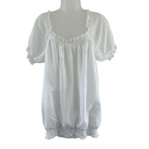 Lafayette 148 Blouse Womens 10 White Swiss Dot Cotton Peasant Puff Sleeve Top